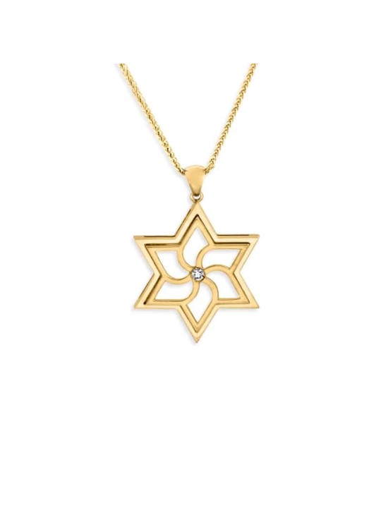 תליון מגן דוד גיאומטרי זהב צהוב מודרני, מתנות ט"ו באב, א